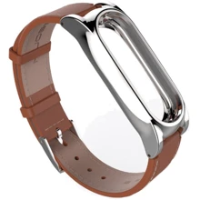 Кожаный ремешок MiJobs 2 Plus для Xiaomi Mi Band 2, Brown/Silver: Тип Ремешок
