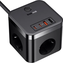 Зарядное устройство Baseus Wall Charger 3AC+2xUSB+2xUSB-C PowerCombo Cube Power Strip 30W 1.5m Black: Особенности USB-C