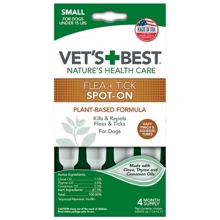 Капли от блох и клещей VET`S BEST Flea+Tick Spot On Tubes Small для собак малых пород до 7 кг 4 пипетки (vb10518): Тип Капли