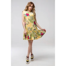 Платье FLFashion Эллочка ППЭ 2333 50 желтое повседневное до середины бедра: Состав Эластан, Полиэстер, Вискоза