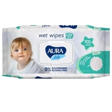 AURA Baby Детские влажные салфетки XXL 120 шт.: Тип Влажные салфетки