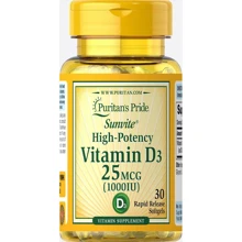 Puritan's Pride Vitamin D3 1000 IU Trial Size 30 Rapid Release Softgels Витамин D3: Тип Витамин D