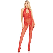 Бодістокінг Leg Avenue Rhinestone Lace and Net Bodystocking Red One Size: Для кого Для жінок
