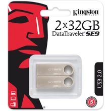 USB-флешка Kingston 2x32GB DataTraveler SE9 USB 2.0 Silver (DTSE9H/32GB-2P): Стандарт USB USB 2.0
