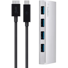 Адаптер Belkin Adapter Ultra-Slim Metal 4xUSB3.0 + USB-C Cable Silver (F4U088vf): Колір сріблястий