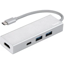 Адаптер HAMA Adapter USB-C to 2xUSB+USB-C+HDMI Silver (135756): Колір серебристый