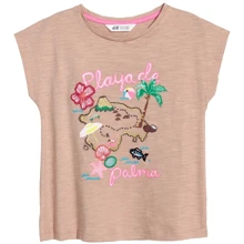 Футболка H&M б6115477 98-104 см бежевая: Пол Девочка