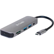 Адаптер D-Link Adapter USB-C to 2xUSB 3.0+USB-C+SD+MicroSD Gray (DUB-2325): Цвет серый