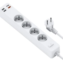 Сетевой фильтр WIWU PD20W Power Strip 4/1.6m 3xUSB 3.0/1xUSB-C White (6936686400909): Количество розеток, шт 4