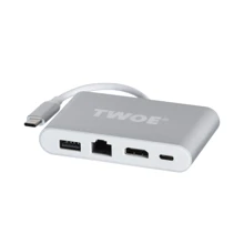 Адаптер 2E Adapter Twoe USB-C to USB 3.0+Gigabit+HDMI+USB-C 0.15m (2EW-2532): Колір сріблястий