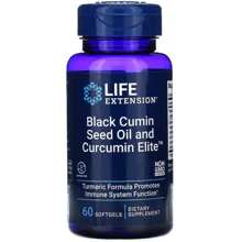 Life Extension Black Cumin Seed Oil and Curcumin Elite Turmeric Extract Масло семян черного тмина и куркумин элитный экстракт куркумы 60 мягких капсул: Вид Неферментные