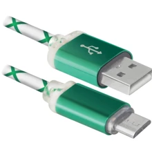 Кабель Defender LED backlight USB Cable to microUSB 1m Green (87557): Тип USB Cable - microUSB