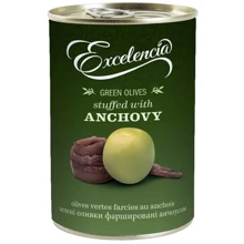 Оливки Exelencia зеленые фаршированные анчоусом 340/360 314 мл (8410971034669): Объем 314 мл