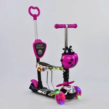 Самокат детский многофункциональный с родительской ручкой 5в1 Best Scooter PU колеса с подсветкой Pink/Black (74055): Количество колес 3