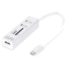 Адаптер Digitus Adapter USB-C to 3xUSB+SD+TF Silver (DA-70243): Колір белый