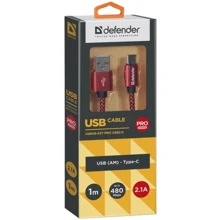 Кабель Defender PRO USB Cable to USB-C 1m Red (87813): Тип USB Cable - USB-C