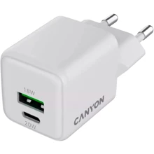 Зарядное устройство Canyon Wall Charger USB+USB-C CU20AC GaN 20W White (CNS-CUW20AC): Особенности Быстрая зарядка, Power Delivery (PD), USB-C