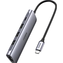Адаптер Ugreen Adapter CM136 USB-C to 3xUSB 3.0+HDMI+USB-C Space Gray (70495): Колір сірий