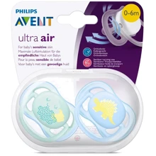 Пустышка для мальчиков Philips AVENT Ultra Air с декором, 0-6 мес, 2 шт (SCF344/20): Возраст до 6 месяцев