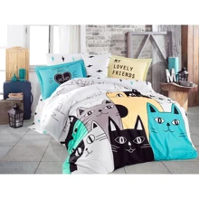 Комплект постільної білизни Hobby Poplin Love Cats поплін полуторний жовтий (45115_1,5): Матеріал поплин