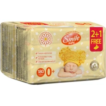 Smile Baby Влажные салфетки с экстрактом ромашки и алоэ 60 шт. (2+1): Тип Влажные салфетки