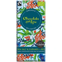 Чорний шоколад Chocolate and Love органічний з веганською карамеллю та морською сіллю 55% какао 80 г (5060270124559): Вага, г 80