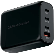 Зарядний пристрій ArmorStandart Wall Charger Resolute Power ARP-131 100W GaN Black (ARM70024): Особливості Швидка зарядка, USB-C, Power Delivery (PD)