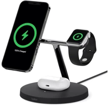 Зарядний пристрій Belkin Wireless Charger Base Station MagSafe Black (WIZ009VFBK) for iPhone 16 I 15 I 14 I 13 I 12 series and Apple Watch: Особливості Швидка зарядка, Для Apple Watch, MagSafe