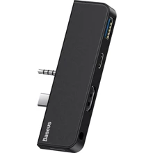 Адаптер Baseus Adapter USB-C+3.5mm to HDMI+USB3.0+USB-C+3.5mm Black (CAHUB-FT01): Колір черный