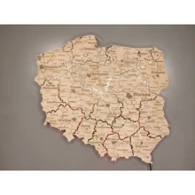 Карта Польши на английском языке из фанеры настенный декор с LED подсветкой Nevet красно-белый 45х45 см (0001214): Производитель Nevet