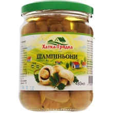Грибы шампиньоны Хатка-Грядка маринованные целые 430 мл (4820278710168): Объем нетто 430 мл