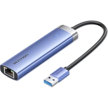 Адаптер Vention Adapter USB для x3USB3.0+RJ45+USB-C Aluminum Alloy Blue (TGFSB): Колір синий