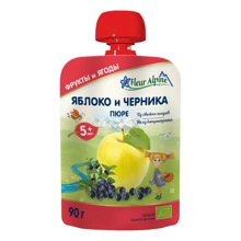 Фруктово-ягодное органическое пюре Fleur Alpine Яблоко Черника 90 г: Вид Фруктовое
