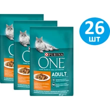 Влажный корм Purina One Adult для кошек в гриль соусе с курицей и зеленой фасолью 26х85 г (7613038255743): Тип Влажный корм