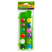 Краски акварельные ZiBi 12 цветов, пласт.кор., с кисточкой, салатовый, KIDS Line (ZB.6559-15): Тип Акварельные