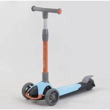 Самокат трехколесный Best Scooter складной алюминиевый руль, 3 колеса PU со светом Blue/Orange (102032): Количество колес 3