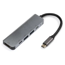 Адаптер Vinga Adapter USB-C to 2xUSB-C + HDMI + 2xUSB Grey (VCPHTC5AL): Колір сірий