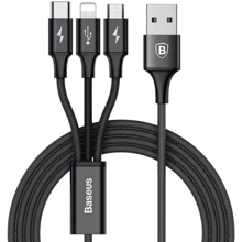 Кабель Baseus USB Cable to Lightning/microUSB/USB-C Rapid 3-in-1 1.2m Black (CAMLT-SU01): Тип USB Cable - Lightning/microUSB/USB-C