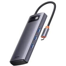 Адаптер Baseus Adapter Metal Gleam Series USB-C to 3xUSB3.0+PD+SD+TF Grey (WKWG030213): Колір серый