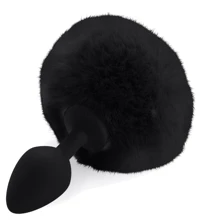 Силіконова анальна пробка М Art of Sex - Silicone Bunny Tails Butt plug, чорний: Для кого унісекс
