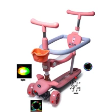 Самокат Scooter Baq 5 в 1 с бортиком, подсветкой и музыкой розовый (148157898): Количество колес 3