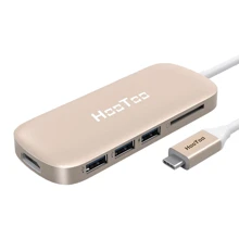 Адаптер HooToo Shuttle USB-C to USB-C+HDMI+3xUSB 3.0+SD Hub Gold (HT-UC001-GD): Колір золотий