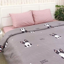 Комплект постельного белья Руно French Bulldog сатин набивной полуторный с простынью 200х220 см (677.137А_113а+в): Материал сатин