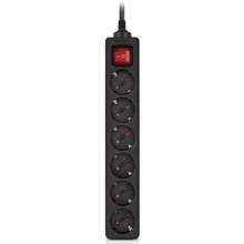 Сетевой фильтр REAL-EL RS-6 Protect M 3m, black (EL122300034): Количество розеток, шт 6