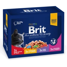 Влажный корм для кошек Brit Premium Cat pouch Семейная тарелка ассорти 4 вкуса 12x100 г (8595602506255): Тип паучи