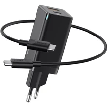 Зарядное устройство Baseus USB Wall Charger GaN Mini USB and USB-C 45W Black with Cable USB-C to USB-C (CCGAN-Q01): Особенности Быстрая зарядка, USB-C