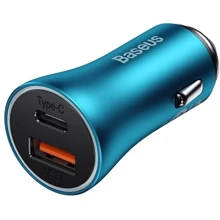 Зарядное устройство Baseus Car Charger USB+USB-C Golden Contactor 60W Blue (CGJM000103): Особенности Быстрая зарядка, USB-C, Power Delivery (PD)