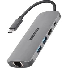 Адаптер Sitecom Adapter USB-C to RJ45+USB-C+HDMI+2xUSB3.0 Space Grey (CN-379): Колір сірий