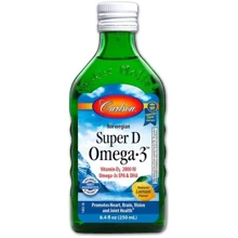 Carlson Labs Norwegian Super D Omega·3 8.4 fl oz (250 ml) Natural Lemon Flavor Норвежский рыбий жир с витамином D: Тип Омега 3
