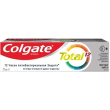 Colgate Зубная паста Total 12 Антибактериальная Чистая Мята 75 мл: Назначение Чувствительные зубы, Чувствительные десна, Укрепление эмали, Ароматизация, Комплексная защита, От зу